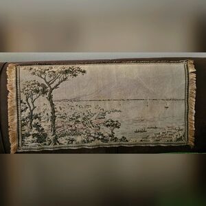 Antique ltalian Tapestry 'The Harbour at Naples' Featuring Mount Vesuvius